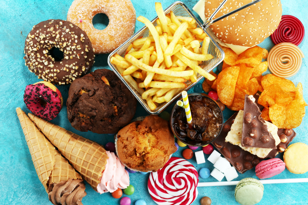 assortment of junk foods and sweets